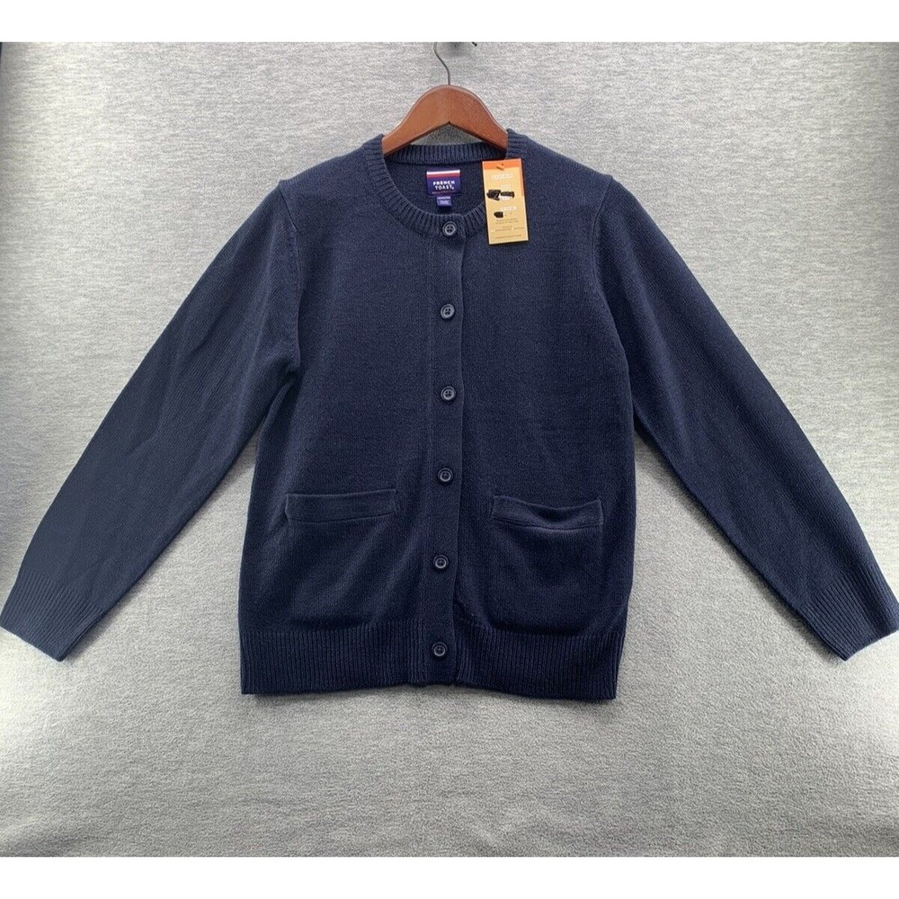 FRENCH TOAST YOUTH GIRLS NAVY BLUE CREWNECK W/ POCKETS BUTTON UP CARDIGAN SZ XL